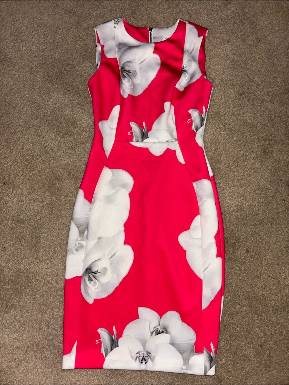 Calvin Klein Pink Floral Orchid Sleeveless Scuba Sheath Dress size 2